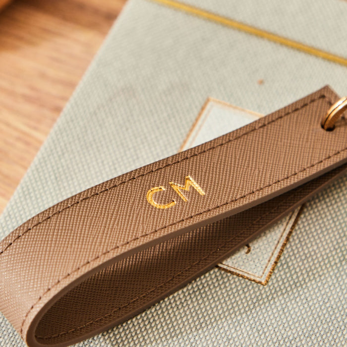 Personalised Embossed Taupe Keyring