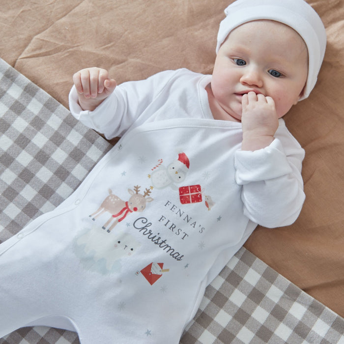 Personalised First Christmas Stack Wrap Sleepsuit & Hat Set