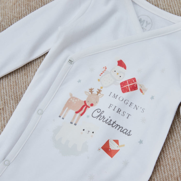 Personalised First Christmas Stack Wrap Sleepsuit & Hat Set