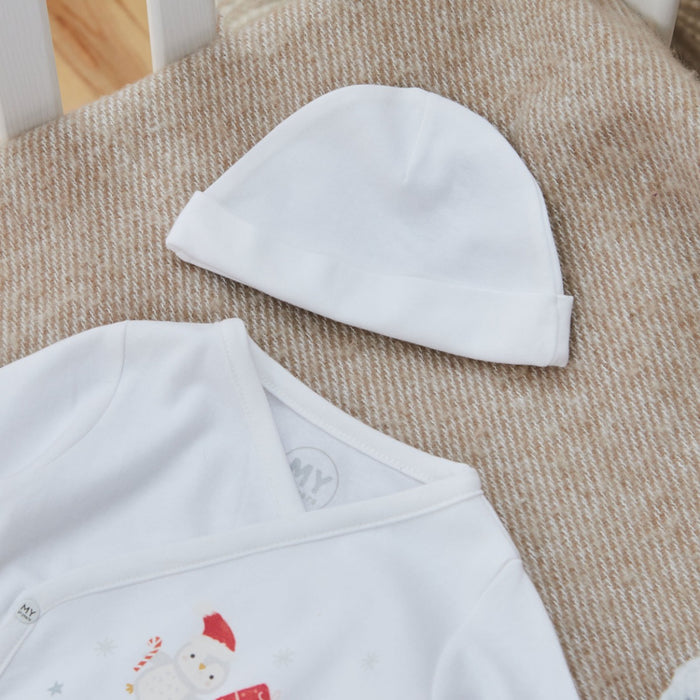Personalised First Christmas Stack Wrap Sleepsuit & Hat Set