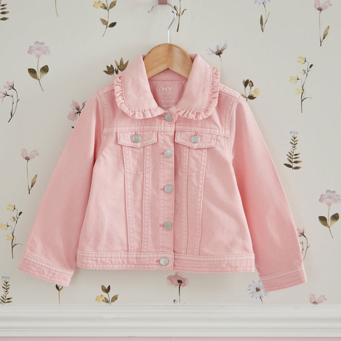 Personalised Floral Butterfly Pink Frill Denim Jacket