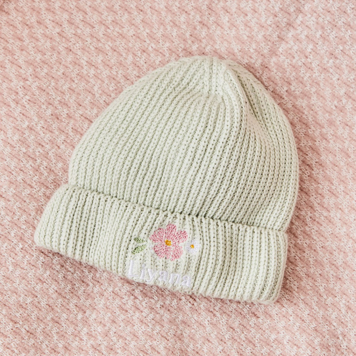 Personalised Floral Design Sage Beanie