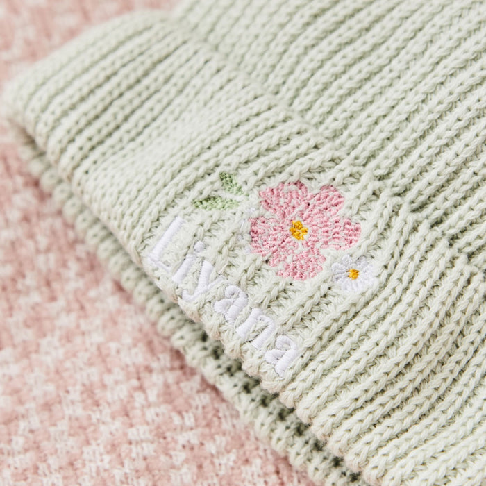 Personalised Floral Design Sage Beanie