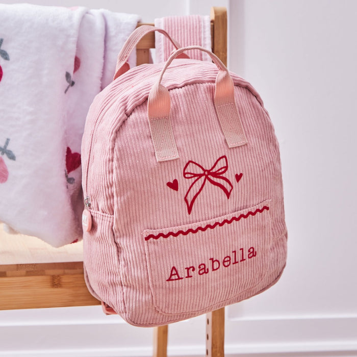 Personalised Frill Seekers Bow Pink Cord Mini Backpack