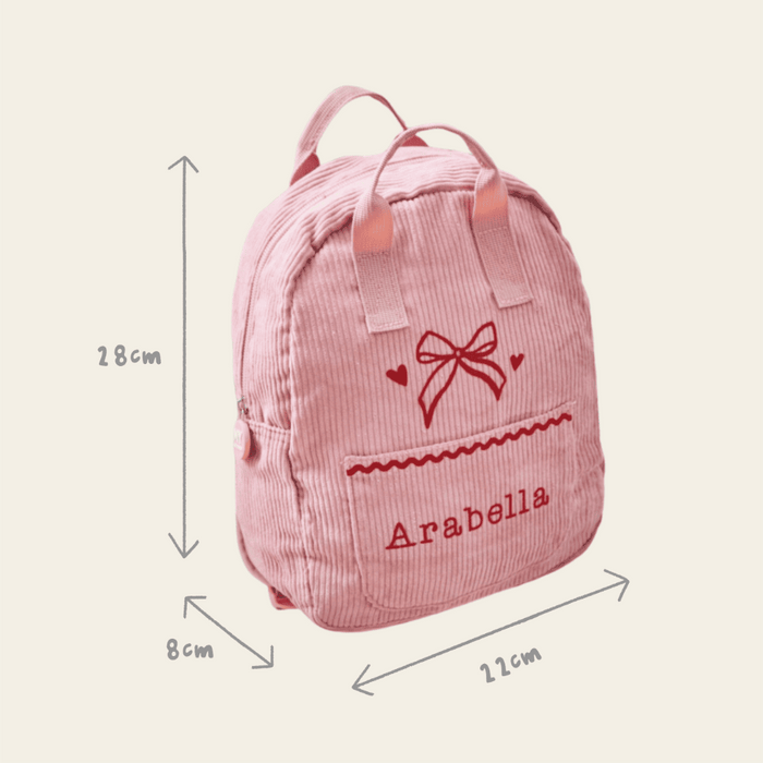 Personalised Frill Seekers Bow Pink Cord Mini Backpack
