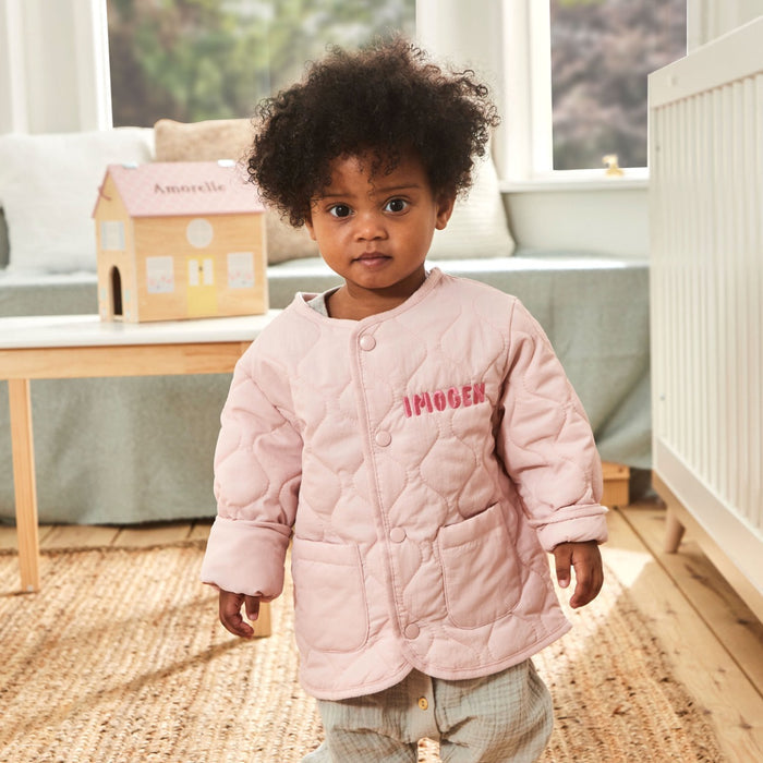 Personalised Front Name Pink Quilted Jacket