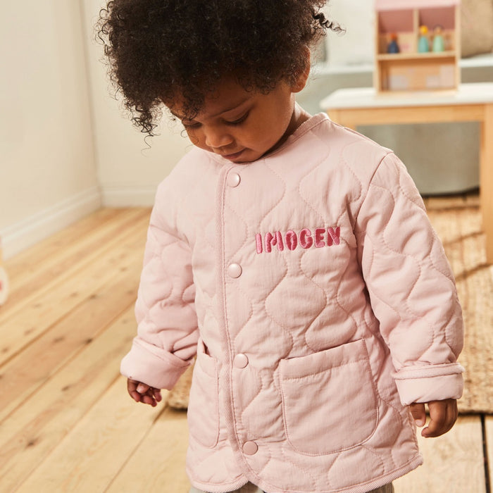 Personalised Front Name Pink Quilted Jacket