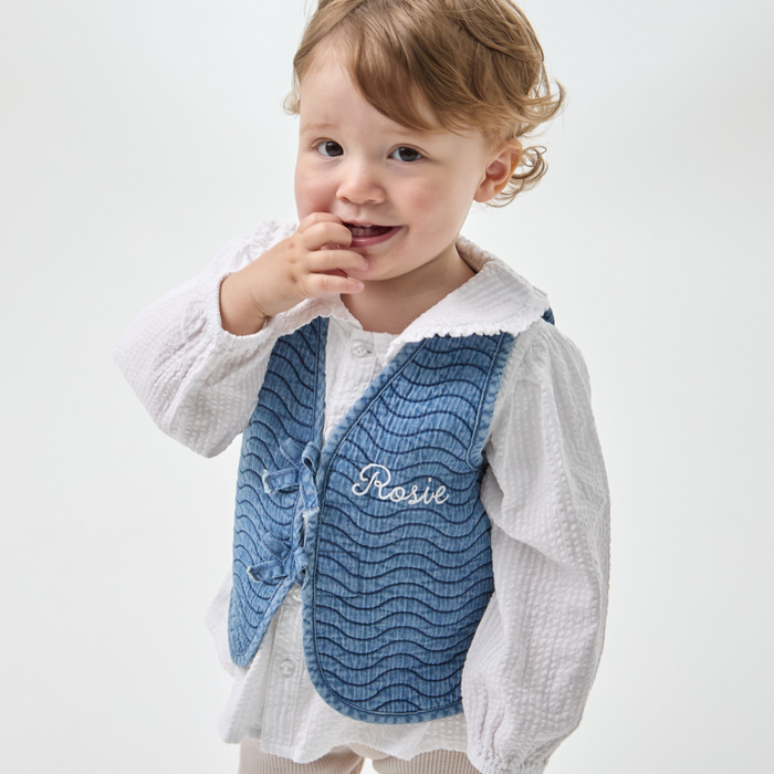 Personalised Front Name Quilted Denim Gilet
