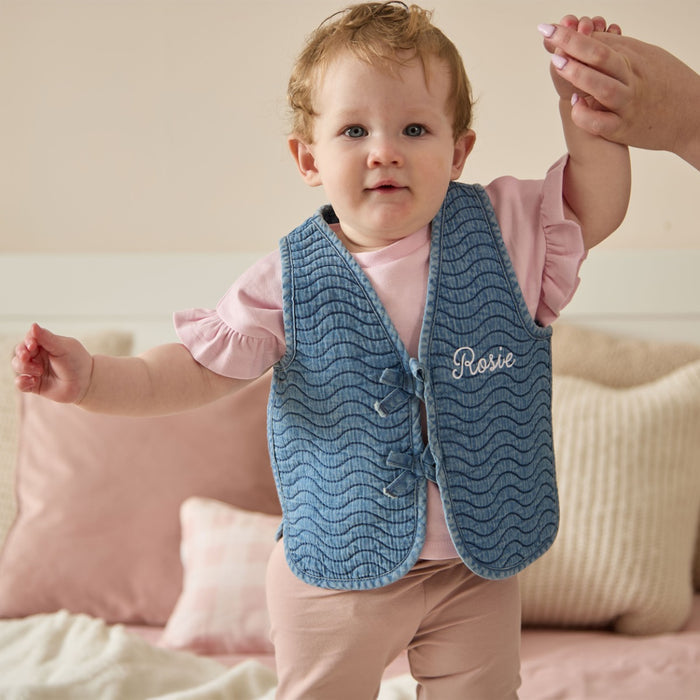 Personalised Front Name Quilted Denim Gilet