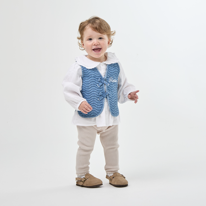 Personalised Front Name Quilted Denim Gilet