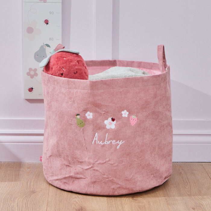 Personalised Fruit Floral Cord Pink Storage Bag