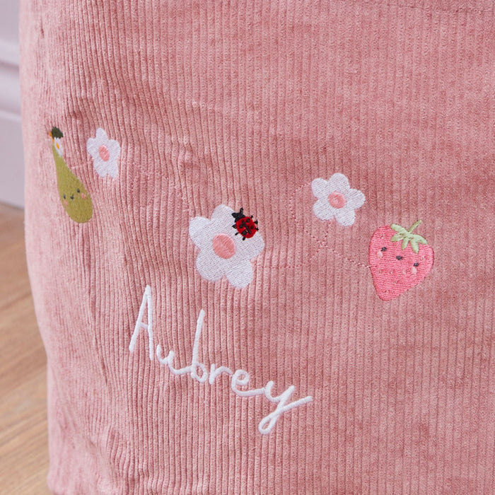 Personalised Fruit Floral Cord Pink Storage Bag