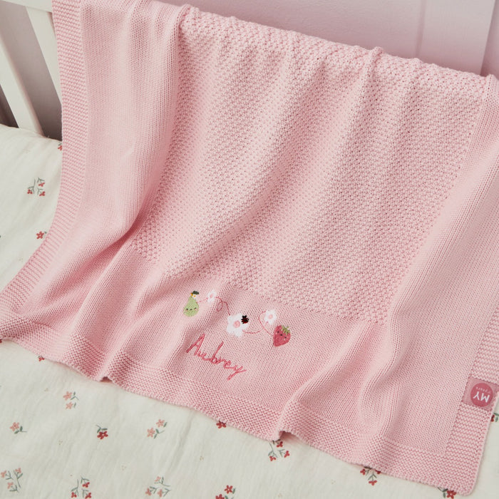 Personalised Fruit Floral Pink Knitted Shawl