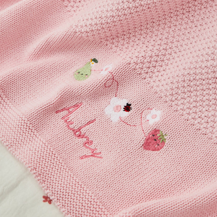 Personalised Fruit Floral Pink Knitted Shawl
