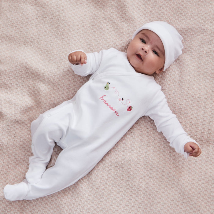 Personalised Fruit Floral Wrap Sleepsuit & Hat Baby Set