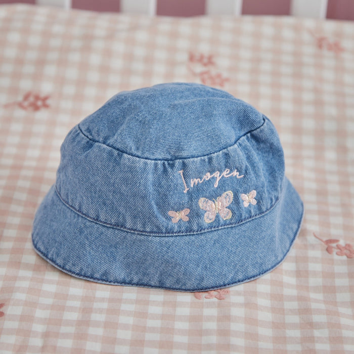 Personalised Garden Secrets Butterfly Denim Bucket Hat