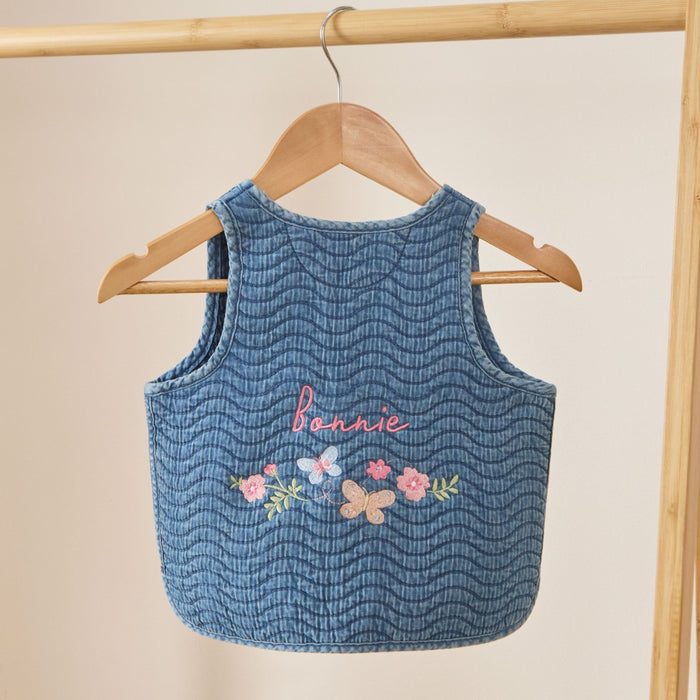 Personalised Garden Secrets Butterfly Quilted Denim Gilet