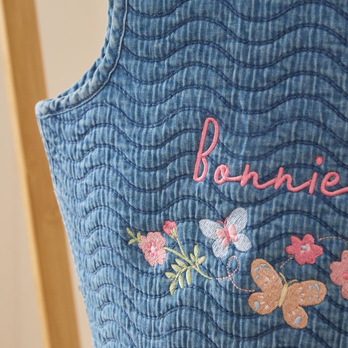 Personalised Garden Secrets Butterfly Quilted Denim Gilet