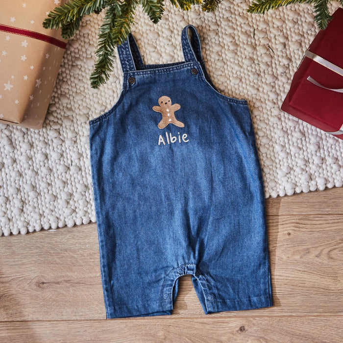 Personalised Gingerbread Design Denim Dungarees