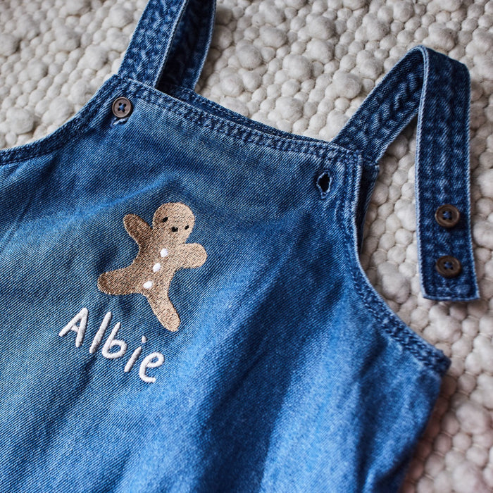Personalised Gingerbread Design Denim Dungarees