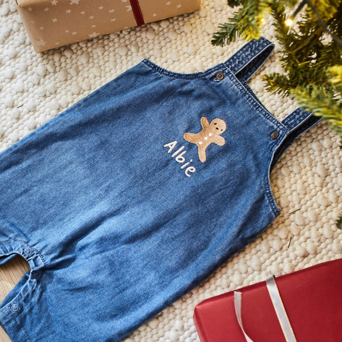 Personalised Gingerbread Design Denim Dungarees