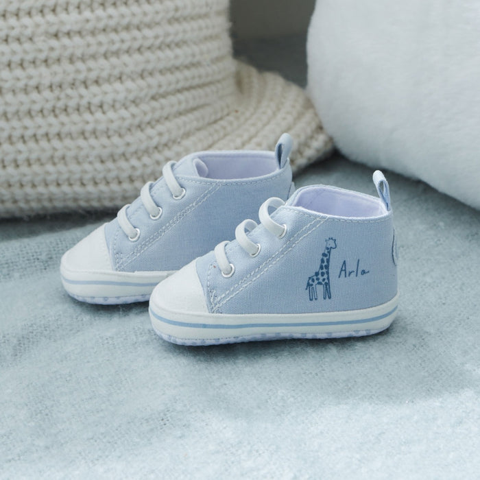 Personalised Giraffe Baby High Top Trainers in Blue