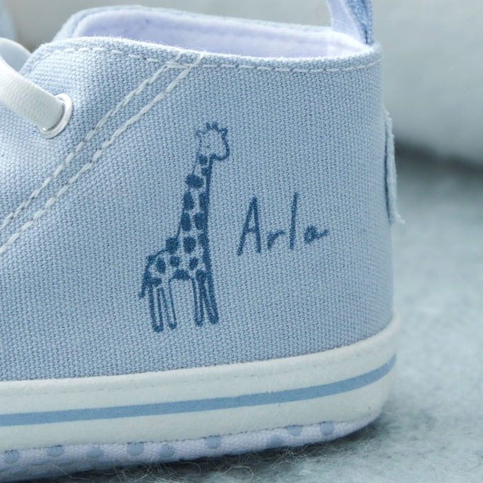 Personalised Giraffe Baby High Top Trainers in Blue