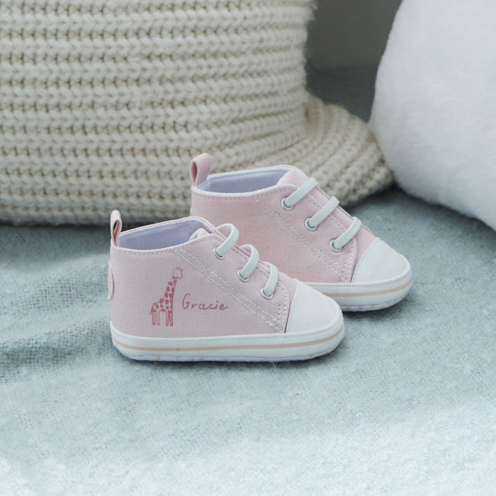 Personalised Giraffe Baby High Top Trainers in Pink