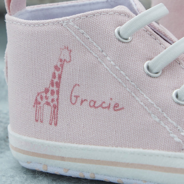 Personalised Giraffe Baby High Top Trainers in Pink