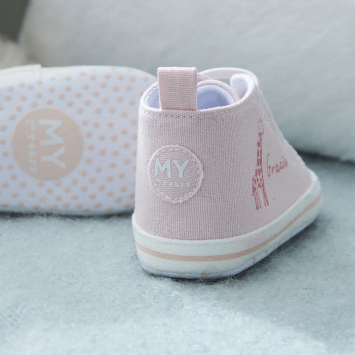 Personalised Giraffe Baby High Top Trainers in Pink