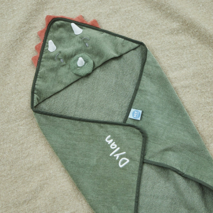 Personalised Green Dinosaur Hooded Towel