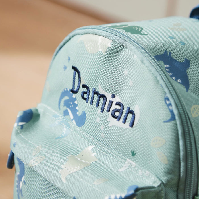 Personalised Green Dinosaur Print Mini Backpack with Compartment