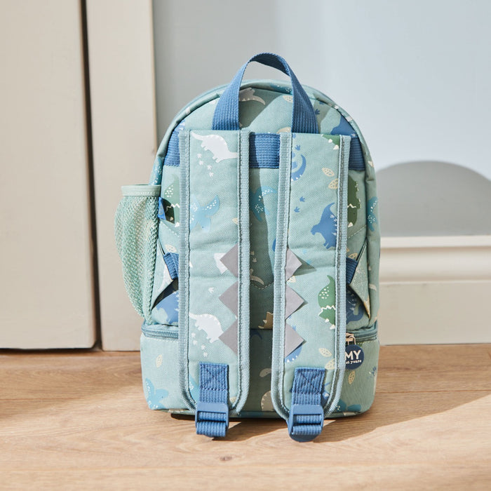 Personalised Green Dinosaur Print Mini Backpack with Compartment