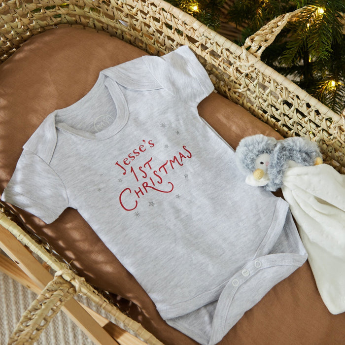 Personalised Grey 1st Christmas Bodysuit
