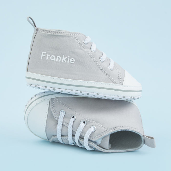 Personalised Grey Baby High Top Shoes