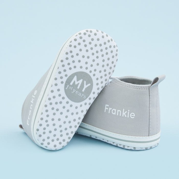 Personalised Grey Baby High Top Shoes