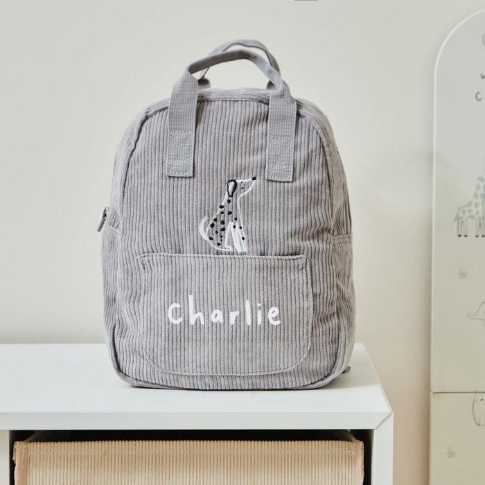 Personalised Grey Cord Cuddle Club Mini Backpack