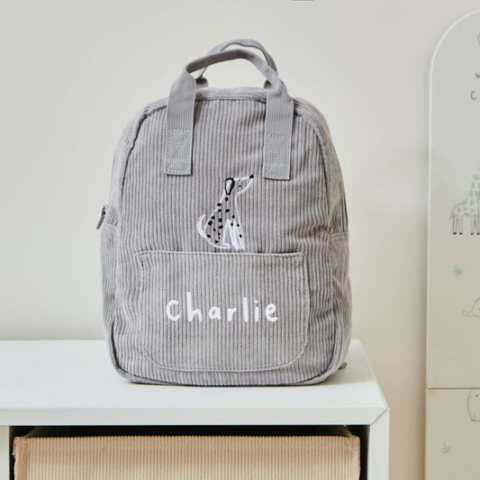 Personalised Grey Cord Cuddle Club Mini Backpack