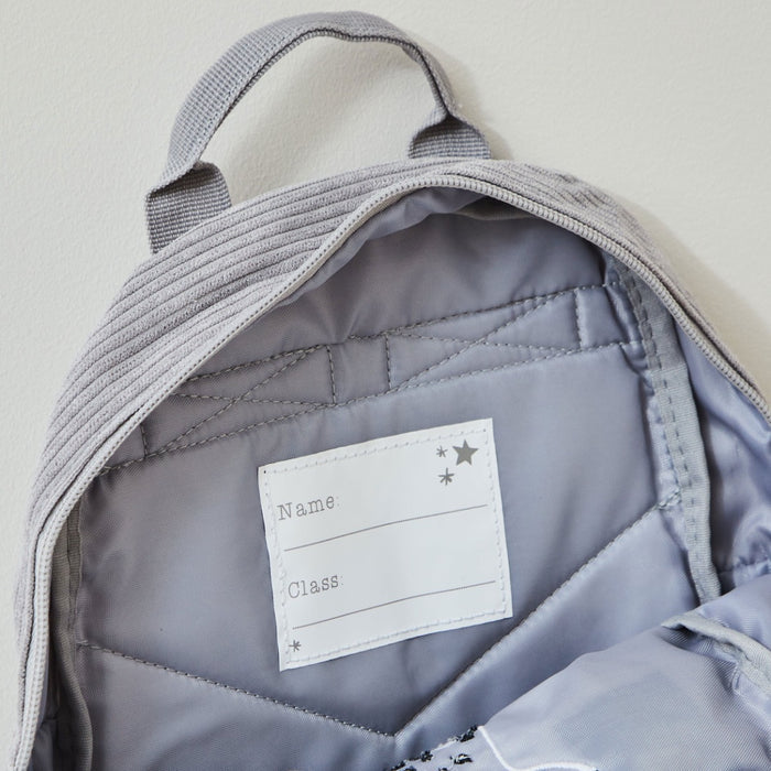 Personalised Grey Cord Cuddle Club Mini Backpack