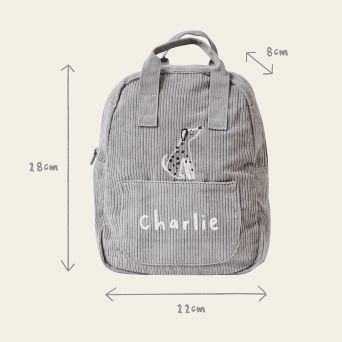 Personalised Grey Cord Cuddle Club Mini Backpack