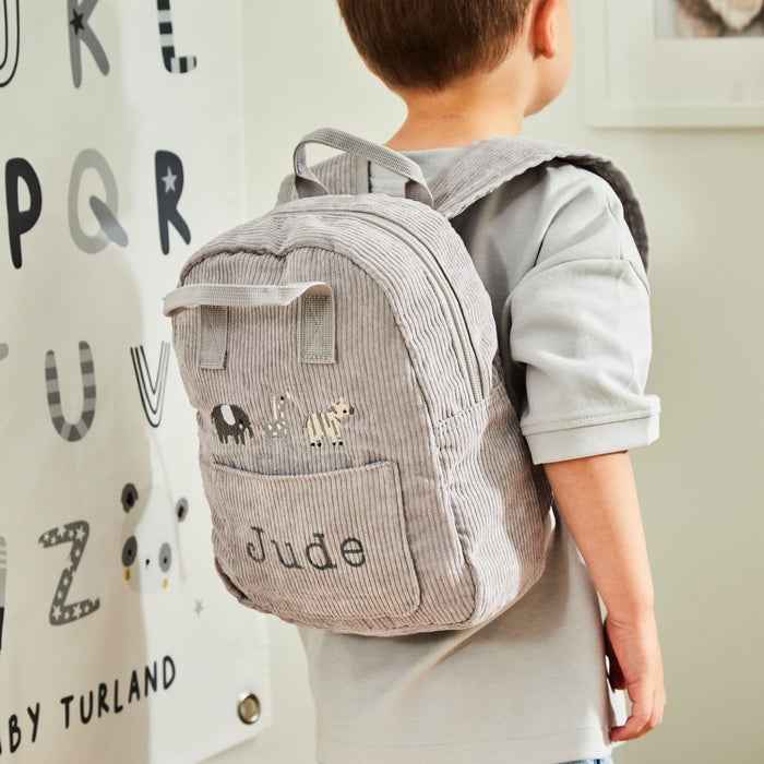 Personalised Grey Cord Safari Design Mini Backpack
