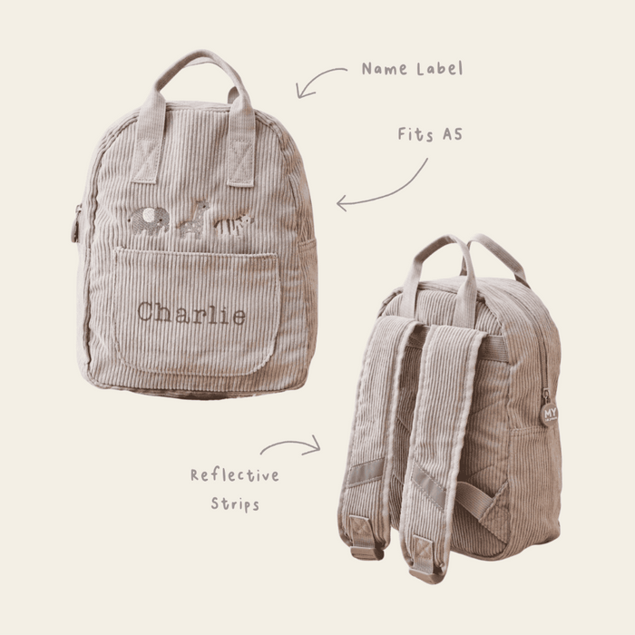 Personalised Grey Cord Safari Design Mini Backpack