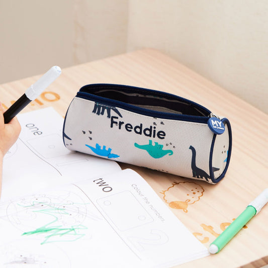 Personalised Grey Dinosaur Pencil Case