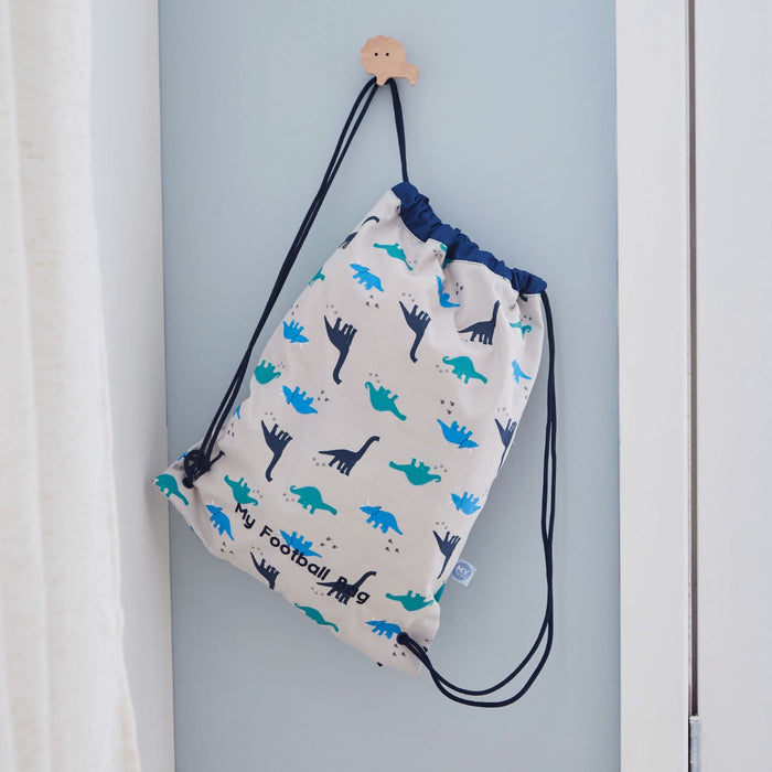 Personalised Grey Dinosaur Print Drawstring Bag