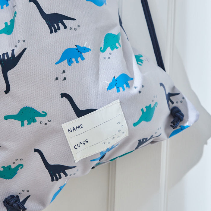 Personalised Grey Dinosaur Print Drawstring Bag