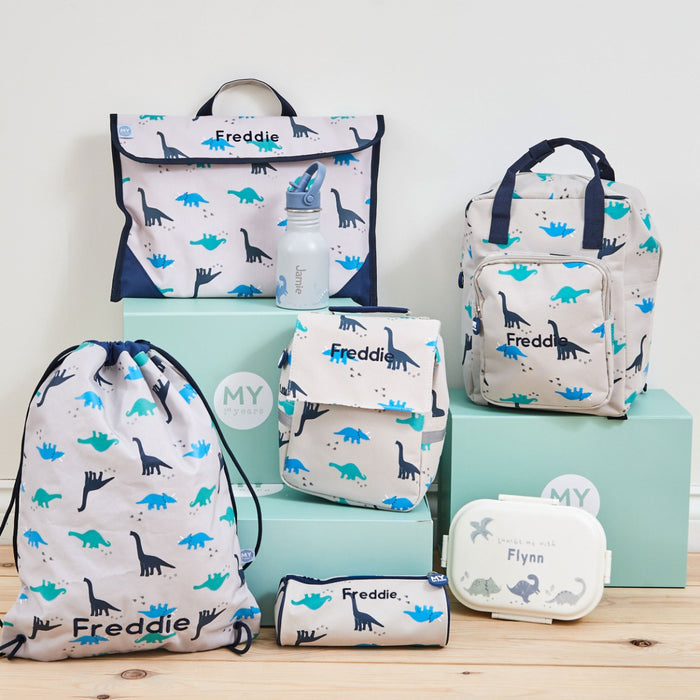 Personalised Grey Dinosaur Print Drawstring Bag