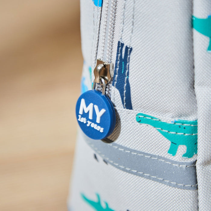 Personalised Grey Dinosaur Print Lunch Bag