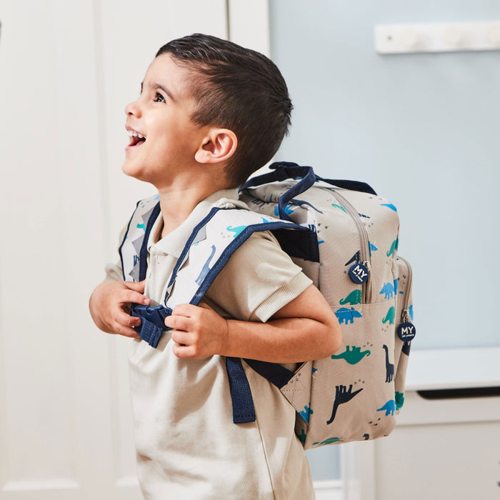 Personalised Grey Dinosaur Print Medium Backpack