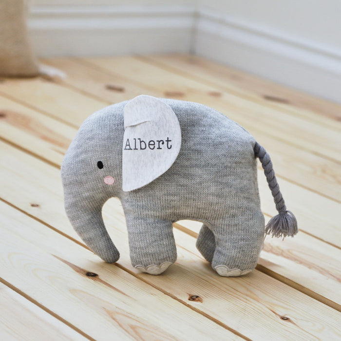 Personalised Grey Knitted Elephant Soft Toy