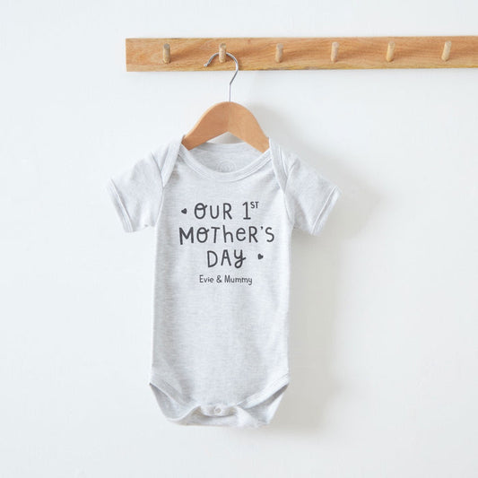 Personalised Grey Our 1st Mothers Day Bodysuit